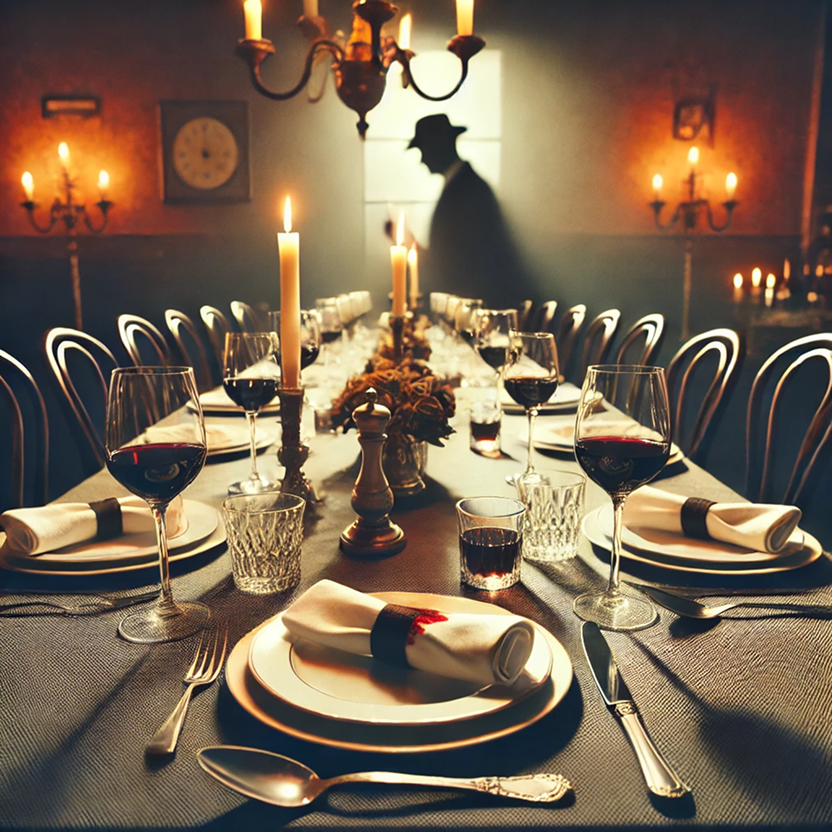 Tavola con candele per la cena con delitto a La Douia Asti
